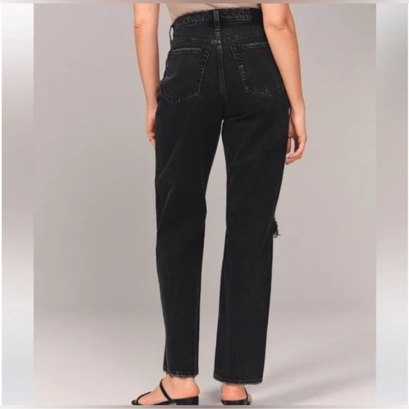 Abercrombie and Fitch The Dad High Rise Distressed Black Straight Leg Jeans 27 - Picture 2 of 16